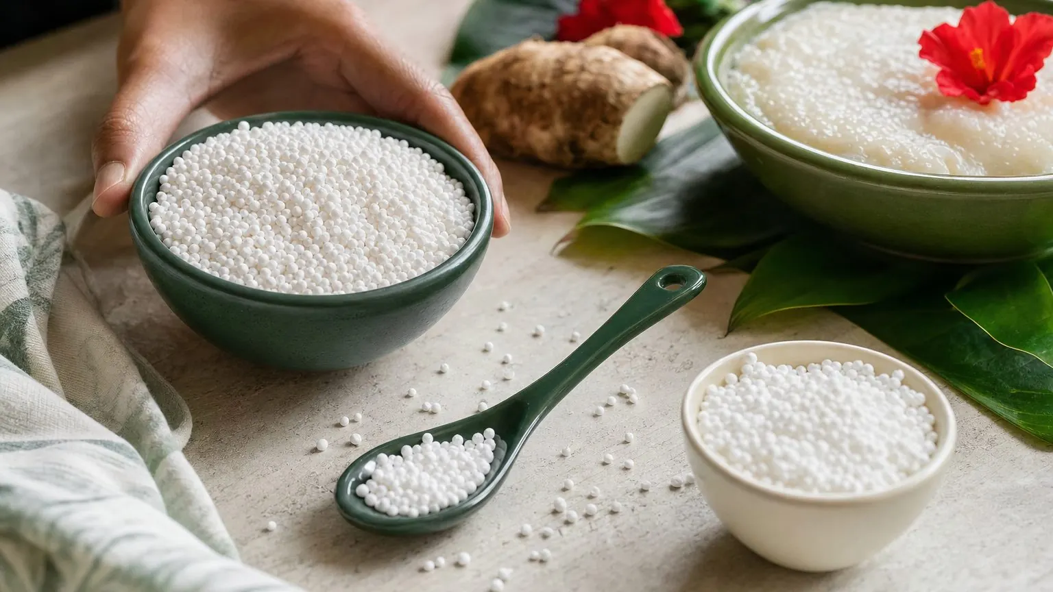 Perles de tapioca sèches en gros plan, calories tapioca et valeur nutritionnelle